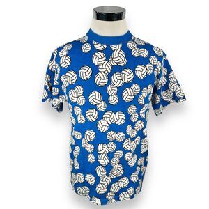 Vintage Big Dogs T-Shirt Mens Large Blue‎ AOP Volleyball Print 90s Crew Rare